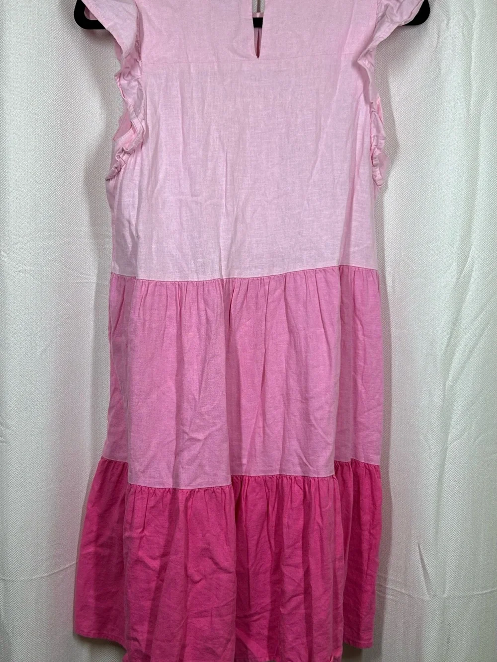 J. Crew Pink Ombré Tiered Ruffle Sleeve Linen Blend Dress Mini Size 6 Pink